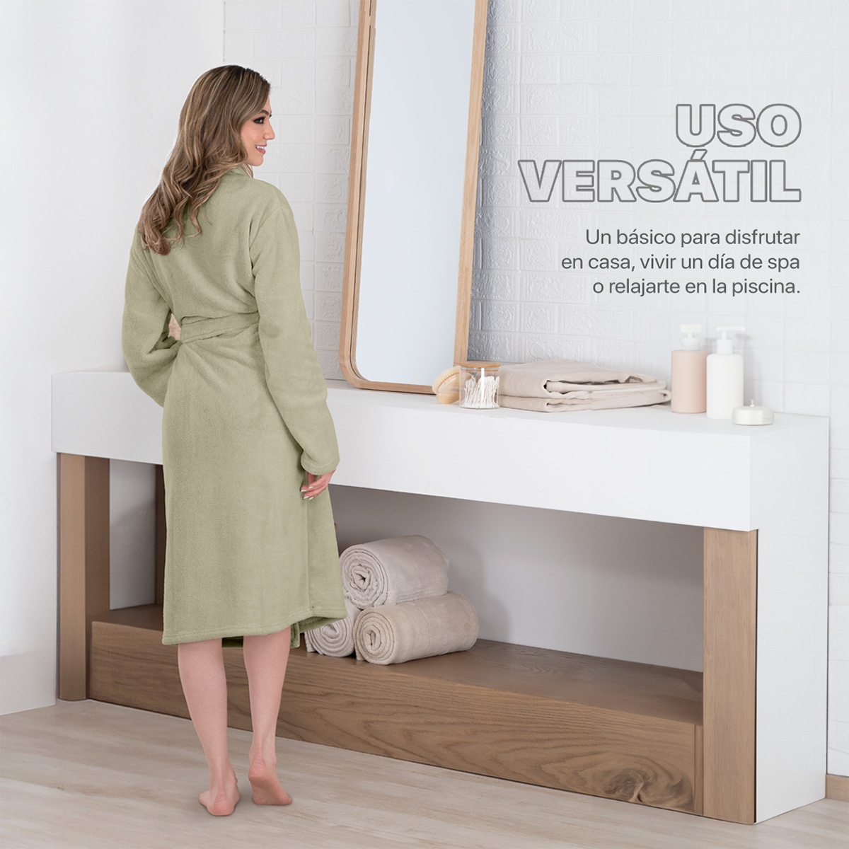 Foto 6 | Bata De Baño Unisex Unitalla Real Textil Verde Absorbente