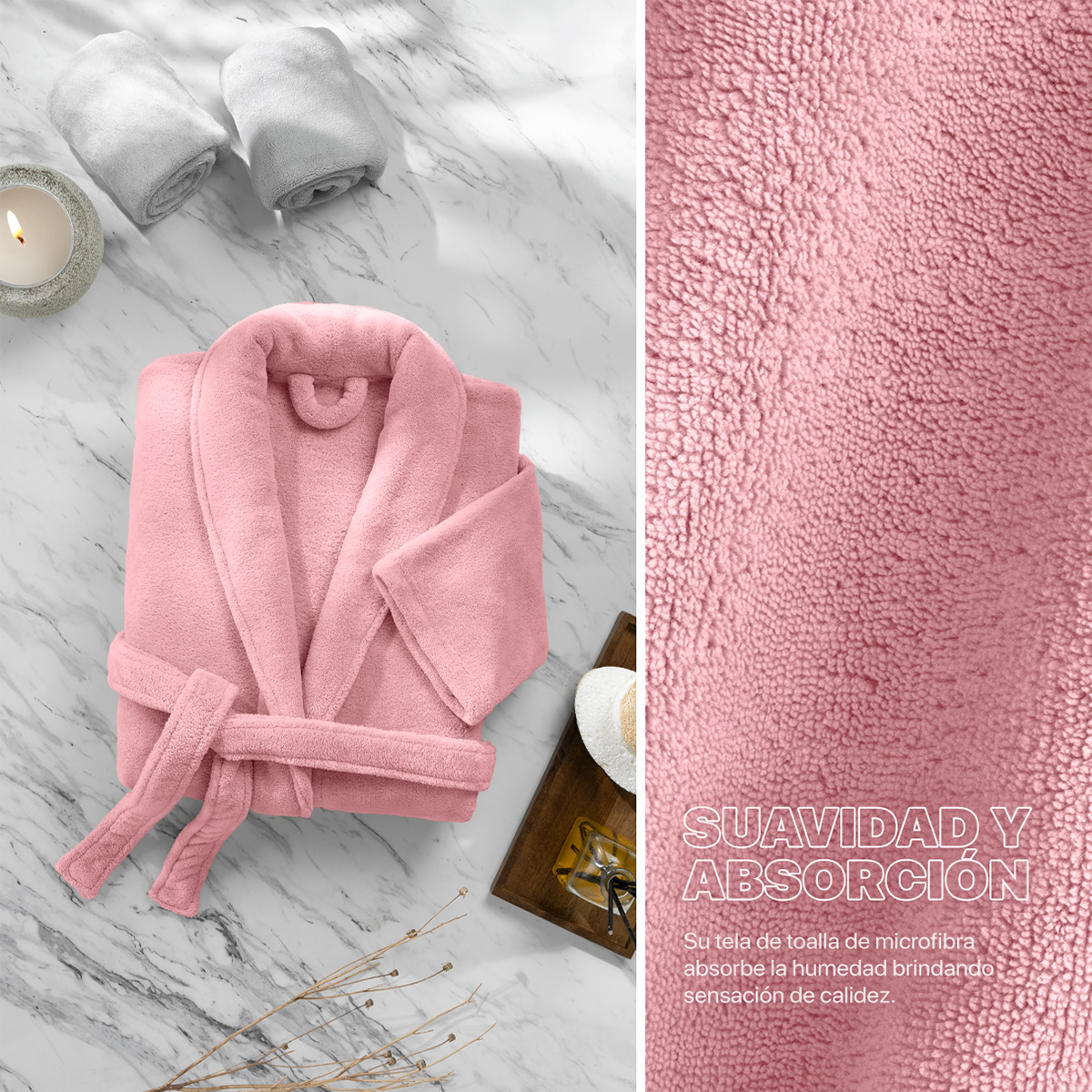 Foto 3 pulgar | Bata De Baño Unisex Unitalla Real Textil Rosa Absorbente