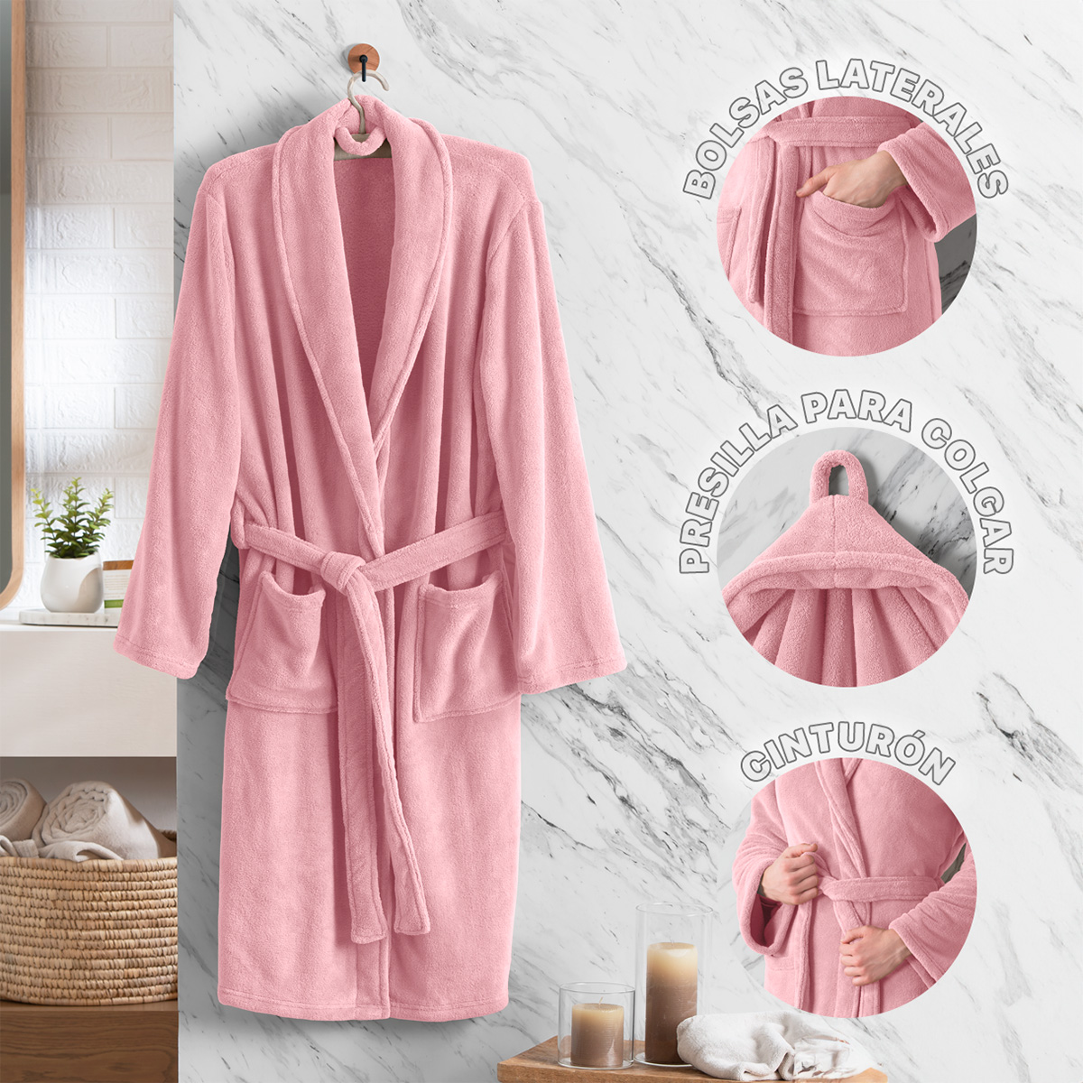 Foto 4 pulgar | Bata De Baño Unisex Unitalla Real Textil Rosa Absorbente