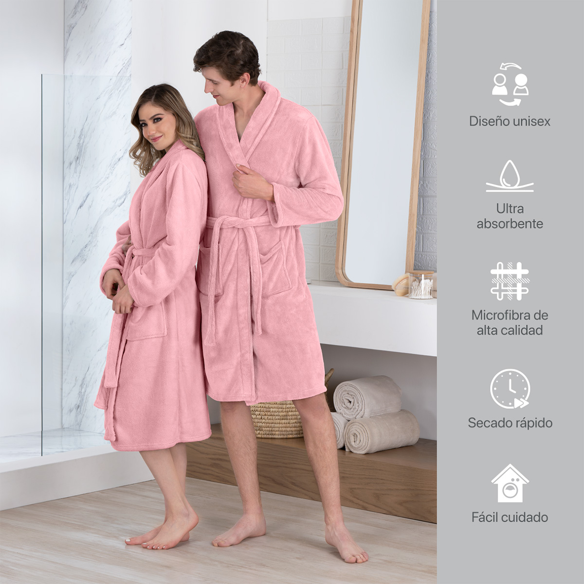 Foto 5 | Bata De Baño Unisex Unitalla Real Textil Rosa Absorbente