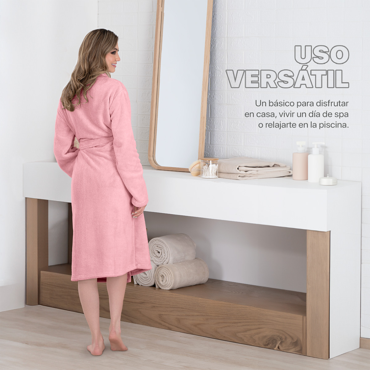Foto 7 pulgar | Bata De Baño Unisex Unitalla Real Textil Rosa Absorbente
