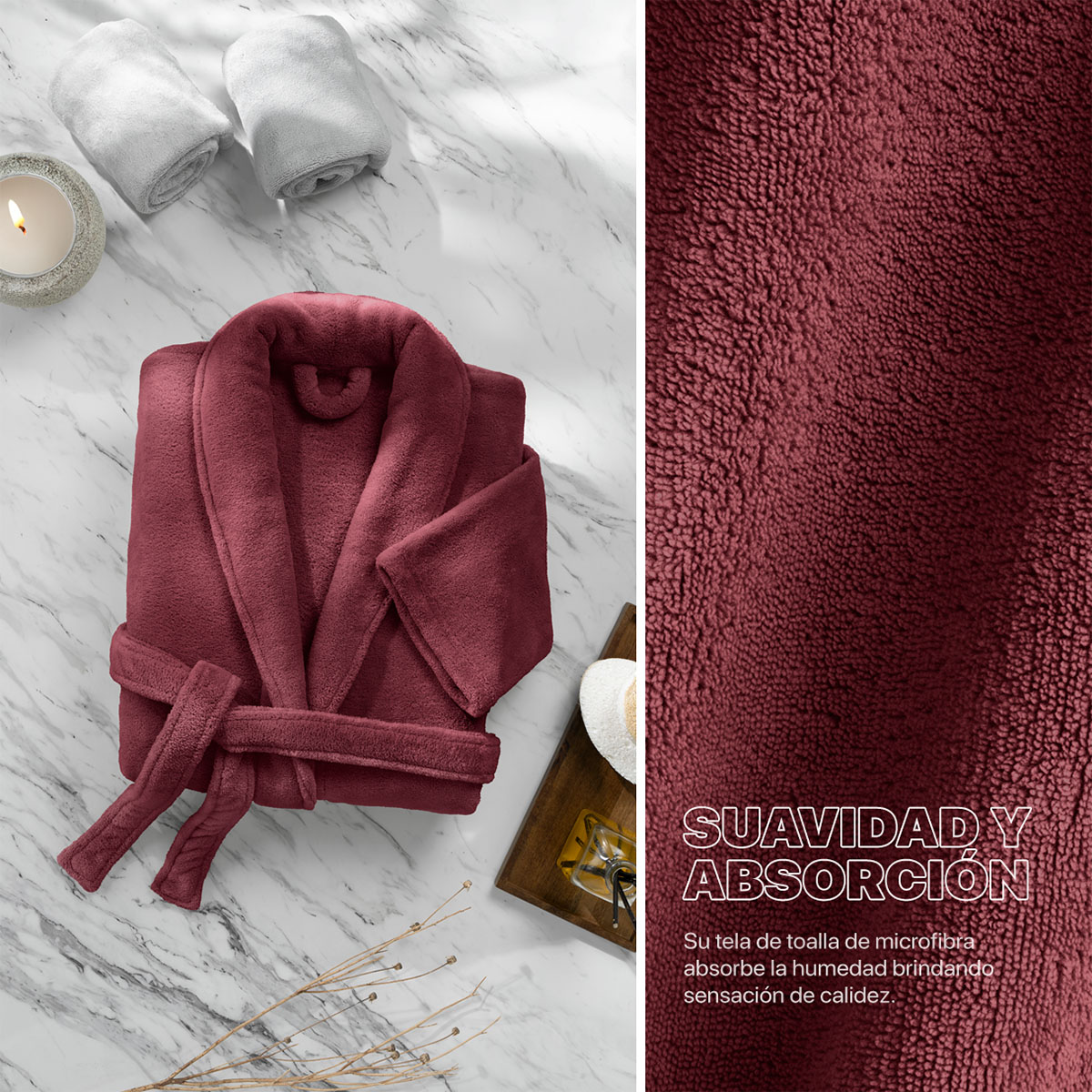Foto 3 pulgar | Bata De Baño Unisex Unitalla Real Textil Vino Absorbente