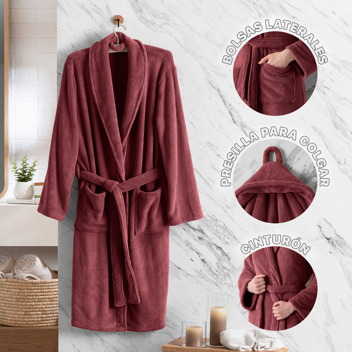 Foto 4 pulgar | Bata De Baño Unisex Unitalla Real Textil Vino Absorbente