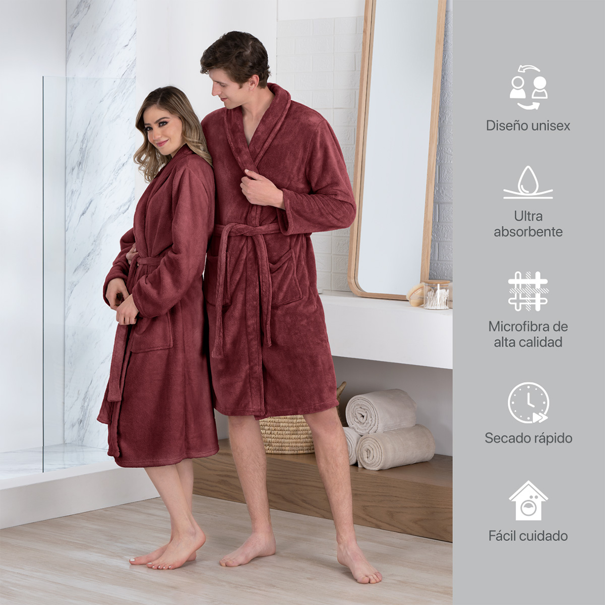 Foto 6 pulgar | Bata De Baño Unisex Unitalla Real Textil Vino Absorbente