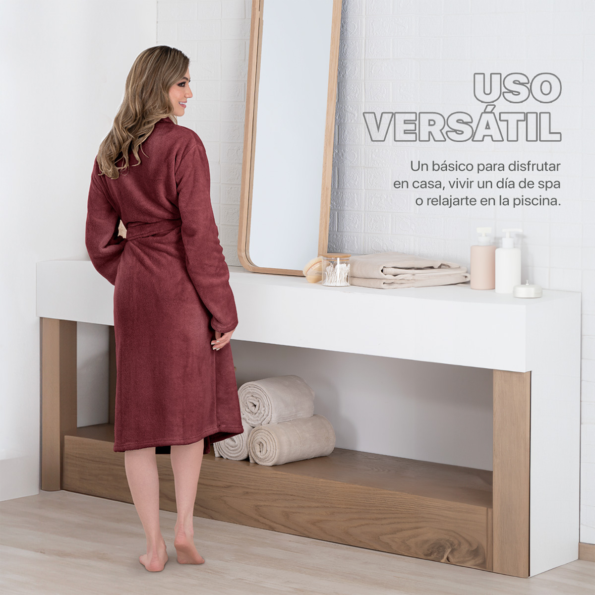 Foto 7 pulgar | Bata De Baño Unisex Unitalla Real Textil Vino Absorbente