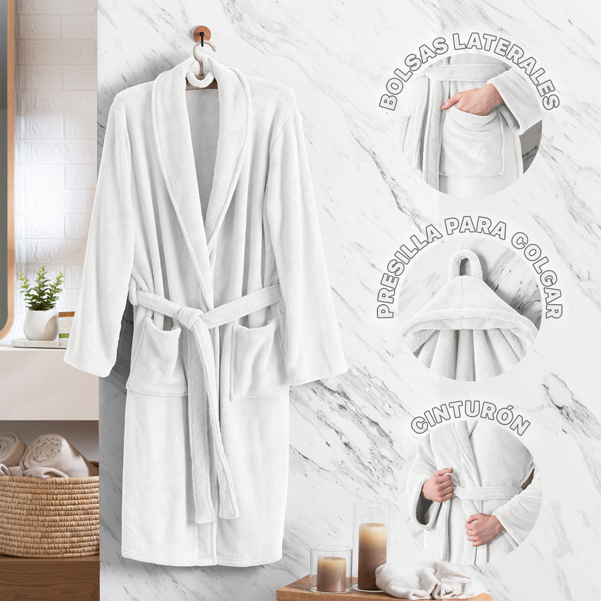 Foto 4 pulgar | Bata De Baño Unisex Unitalla Real Textil Blanco Absorbente
