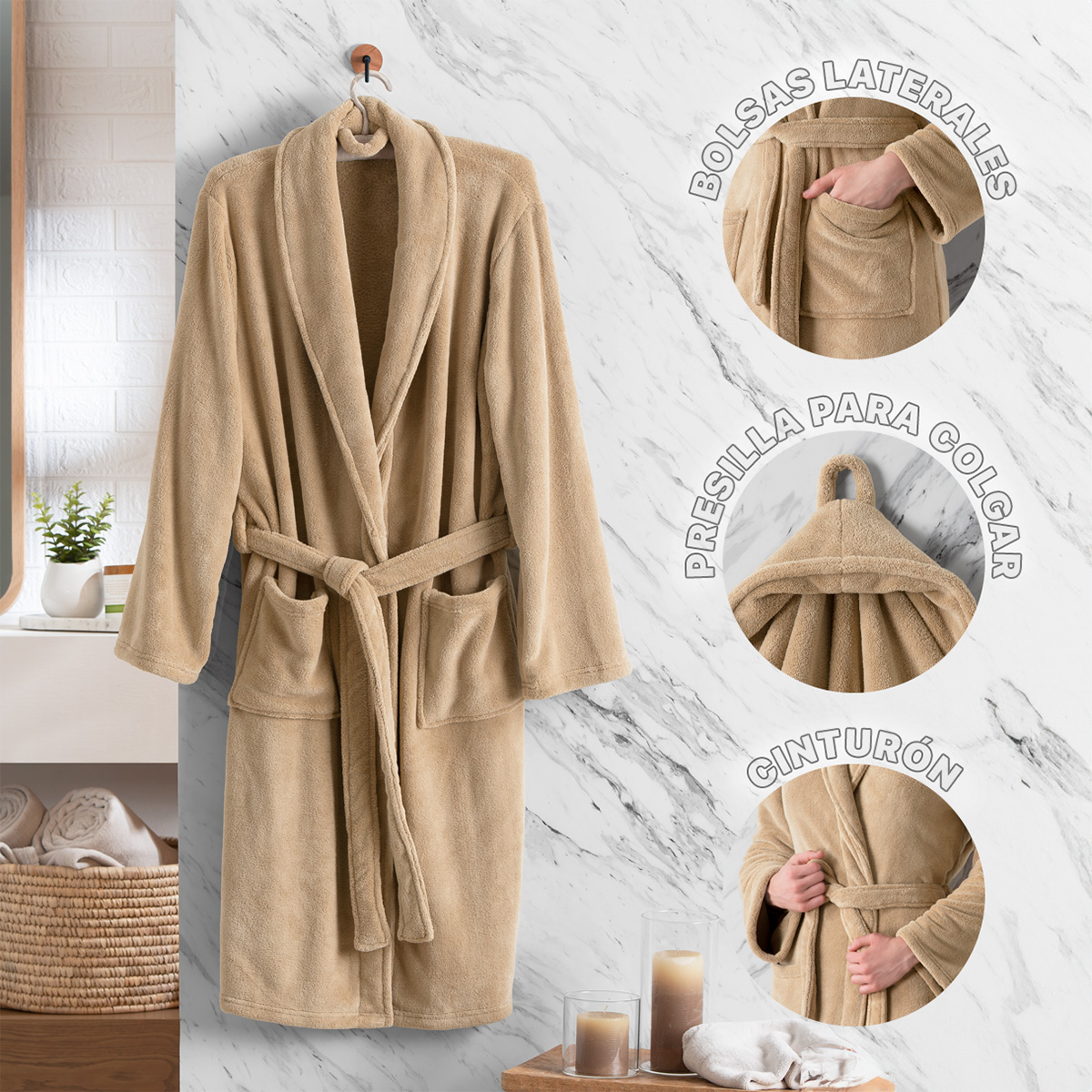 Foto 3 | Bata De Baño Unisex Unitalla Real Textil Khaki Absorbente