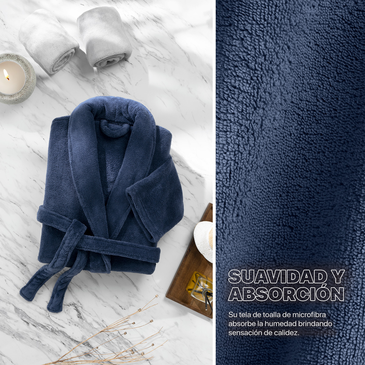 Foto 3 pulgar | Bata De Baño Unisex Unitalla Real Textil Azul Marino Absorbente