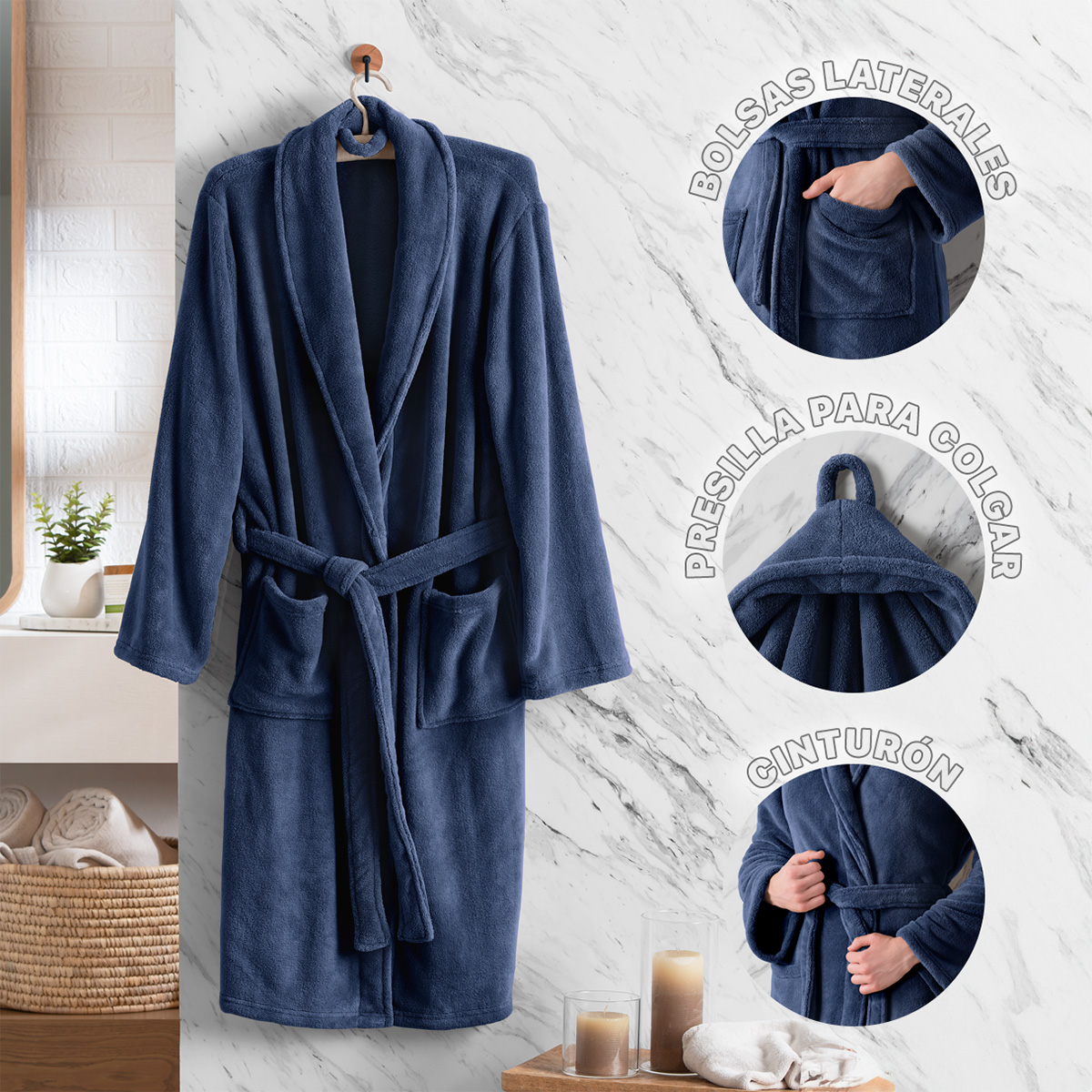 Foto 4 pulgar | Bata De Baño Unisex Unitalla Real Textil Azul Marino Absorbente