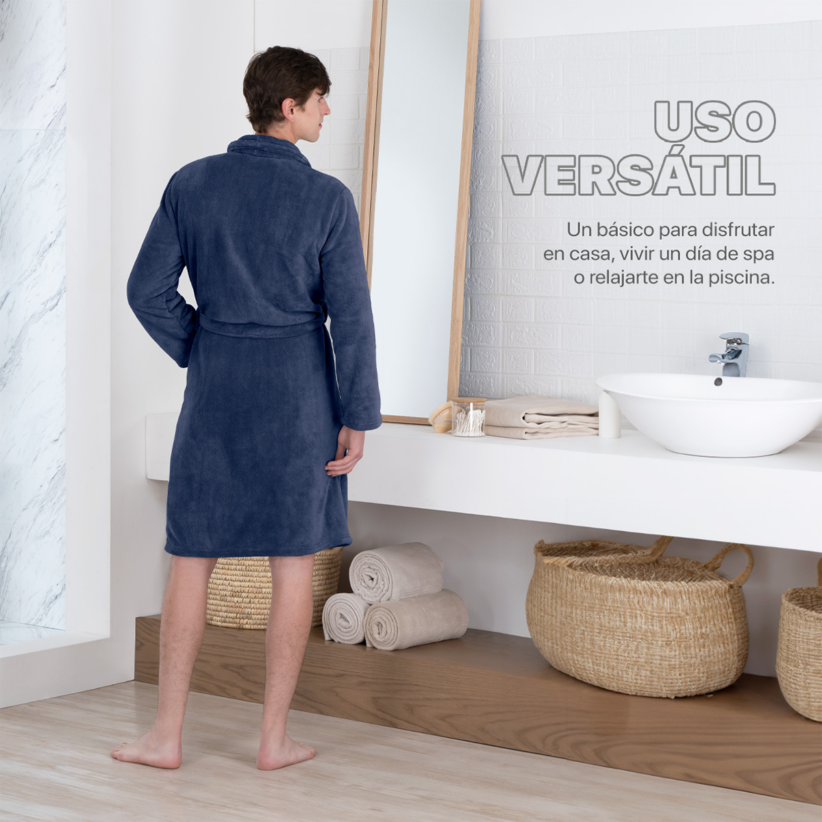 Foto 7 pulgar | Bata De Baño Unisex Unitalla Real Textil Azul Marino Absorbente
