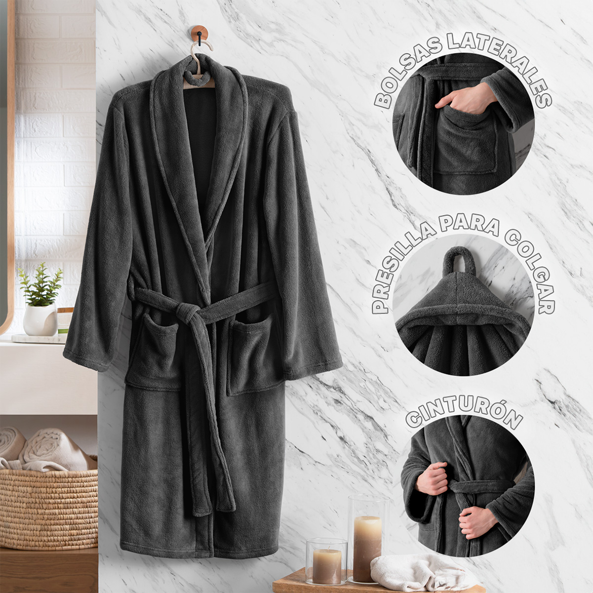 Foto 4 pulgar | Bata De Baño Unisex Unitalla Real Textil Gris Oxford Absorbente