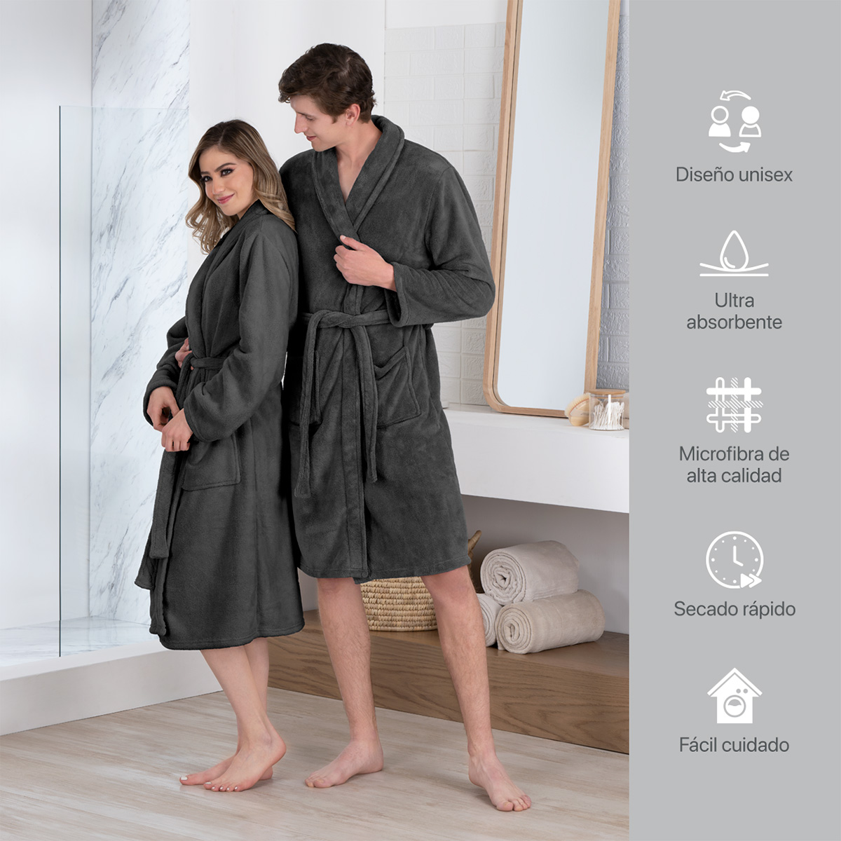 Foto 6 pulgar | Bata De Baño Unisex Unitalla Real Textil Gris Oxford Absorbente