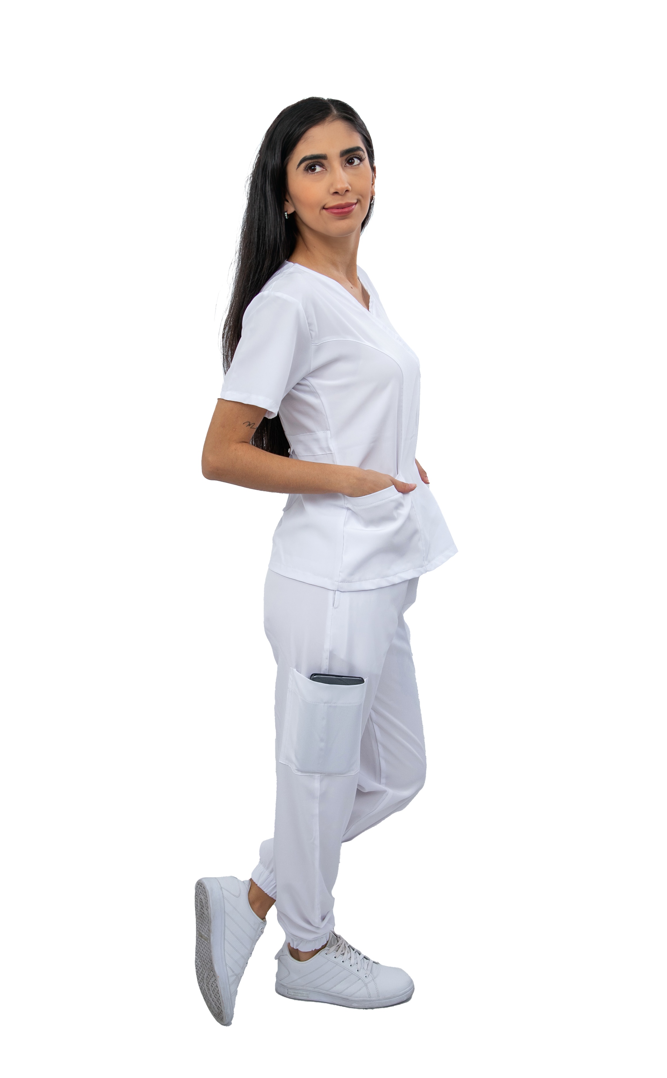 Foto 4 pulgar | Pijama Quirúrgica Jogger Stretch Antifluido Gretel Blanca para Mujer
