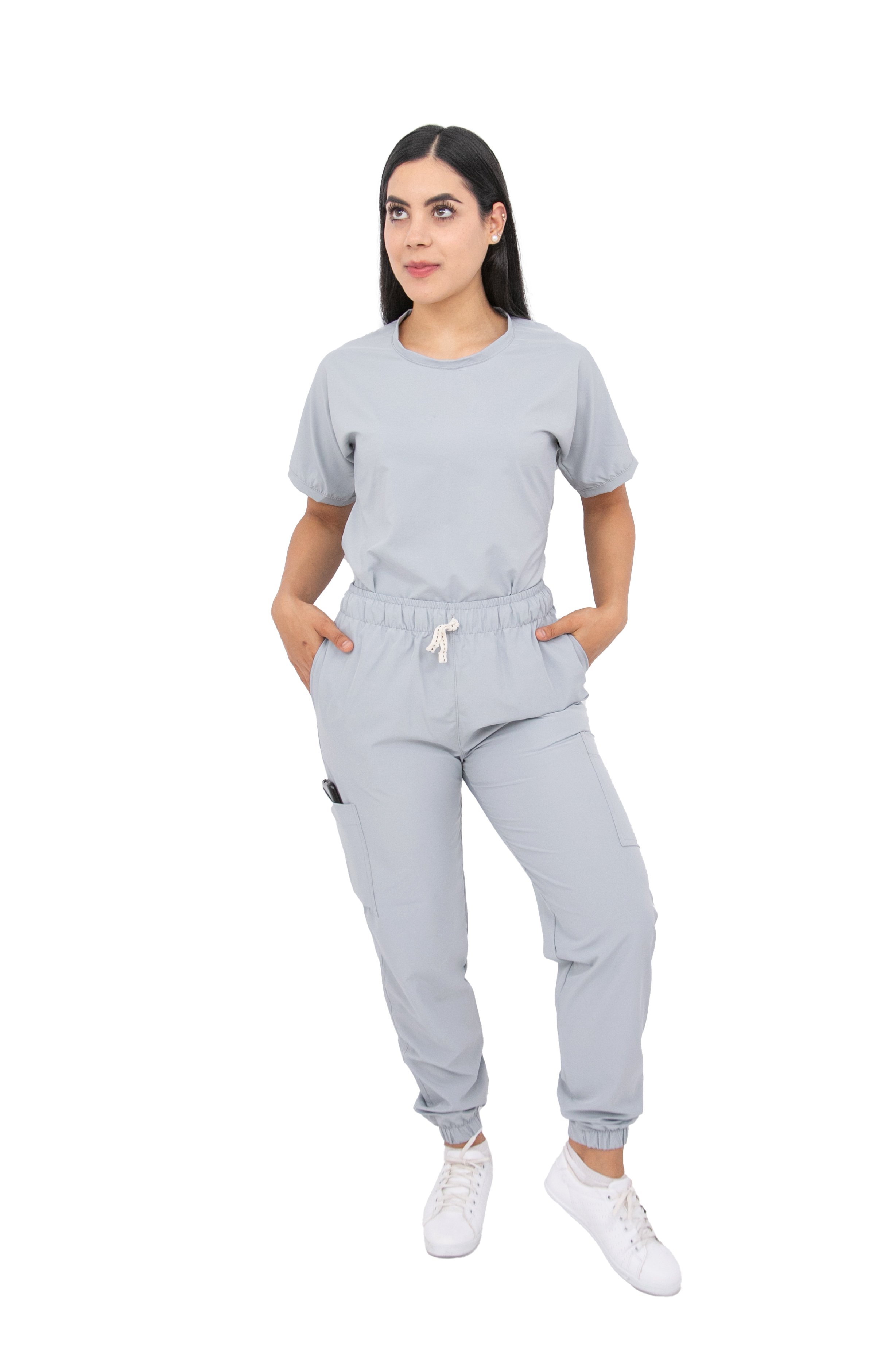 Foto 2 pulgar | Uniforme Quirúrgico Stretch Gris Antifluidos para Mujer