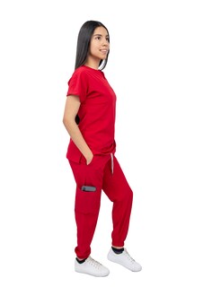 Foto 3 | Pijama Quirúrgica Jogger Stretch Roja para Mujer