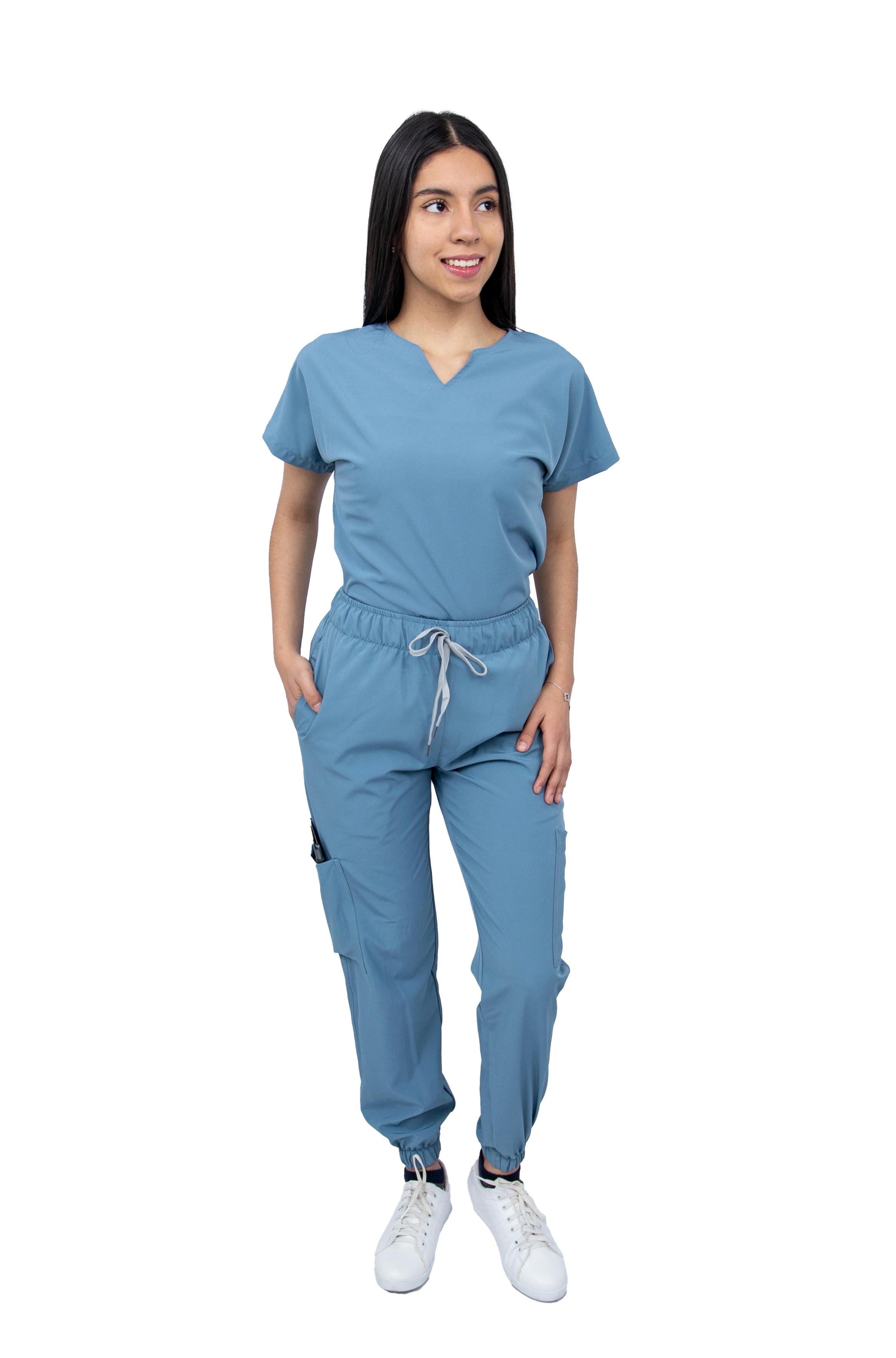 Foto 2 pulgar | Pijama Quirúrgica Para Mujer Antifluido Azul Pantalón Jogger Stretch Scrub Kolorum Modelo Nala