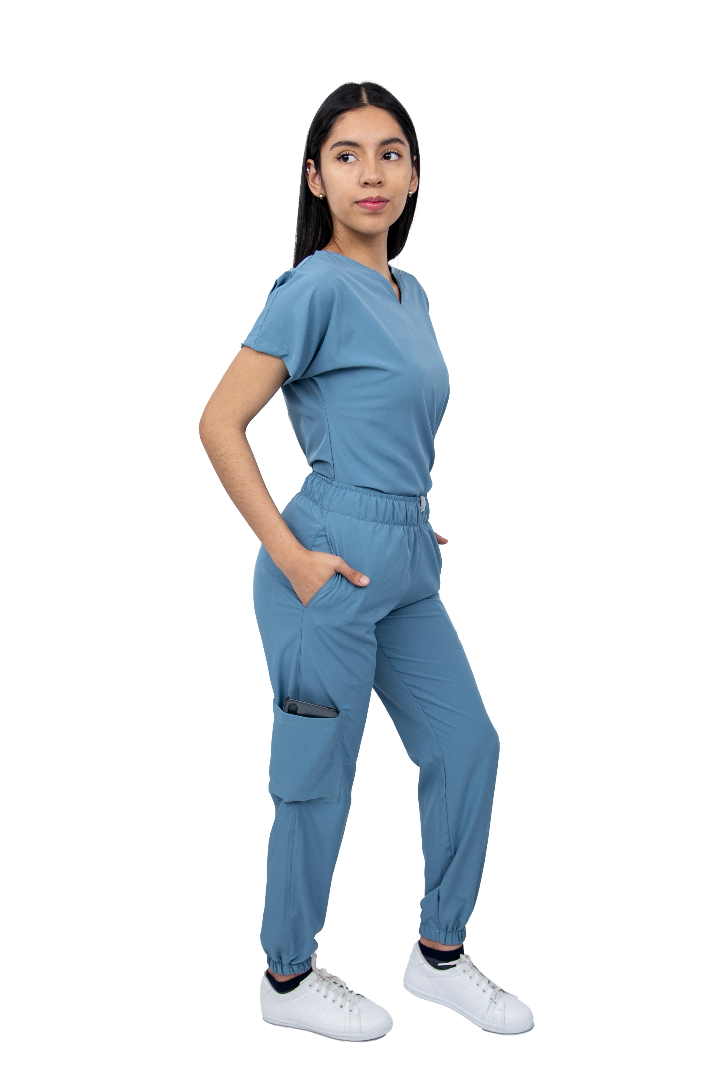 Foto 4 pulgar | Pijama Quirúrgica Para Mujer Antifluido Azul Pantalón Jogger Stretch Scrub Kolorum Modelo Nala
