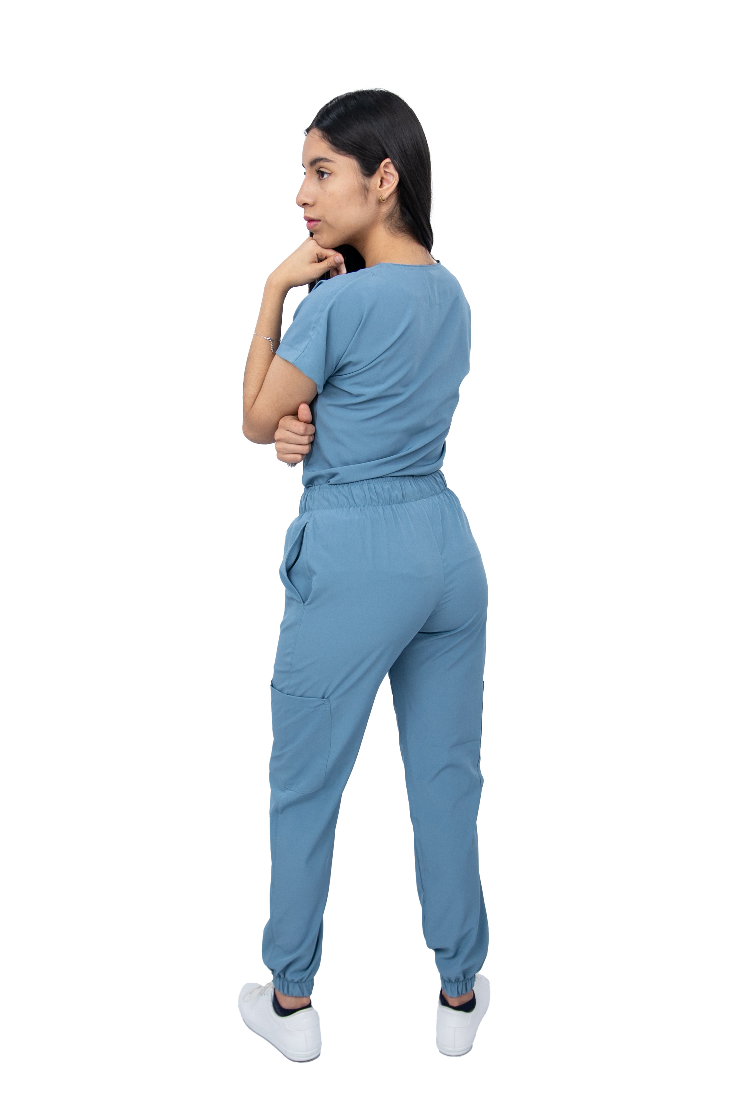 Foto 6 pulgar | Pijama Quirúrgica Para Mujer Antifluido Azul Pantalón Jogger Stretch Scrub Kolorum Modelo Nala