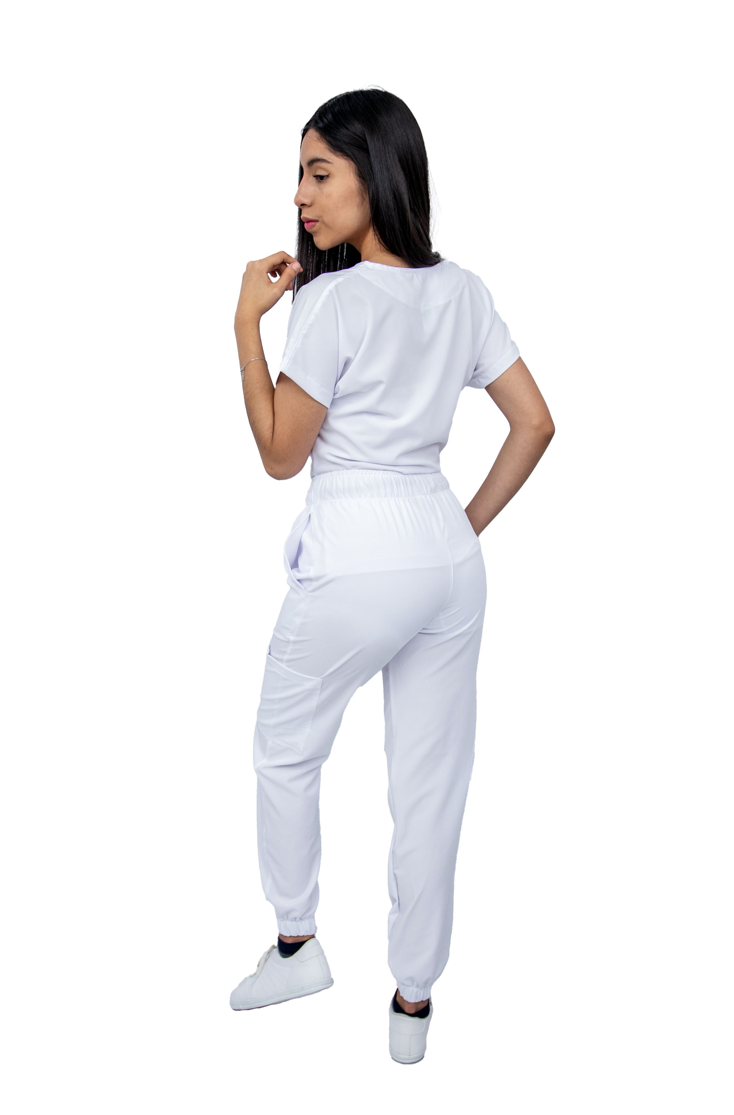 Foto 6 pulgar | Pijama Quirúrgica Para Mujer Antifluido Blanca Pantalón Jogger Stretch Scrub Kolorum Modelo Nala