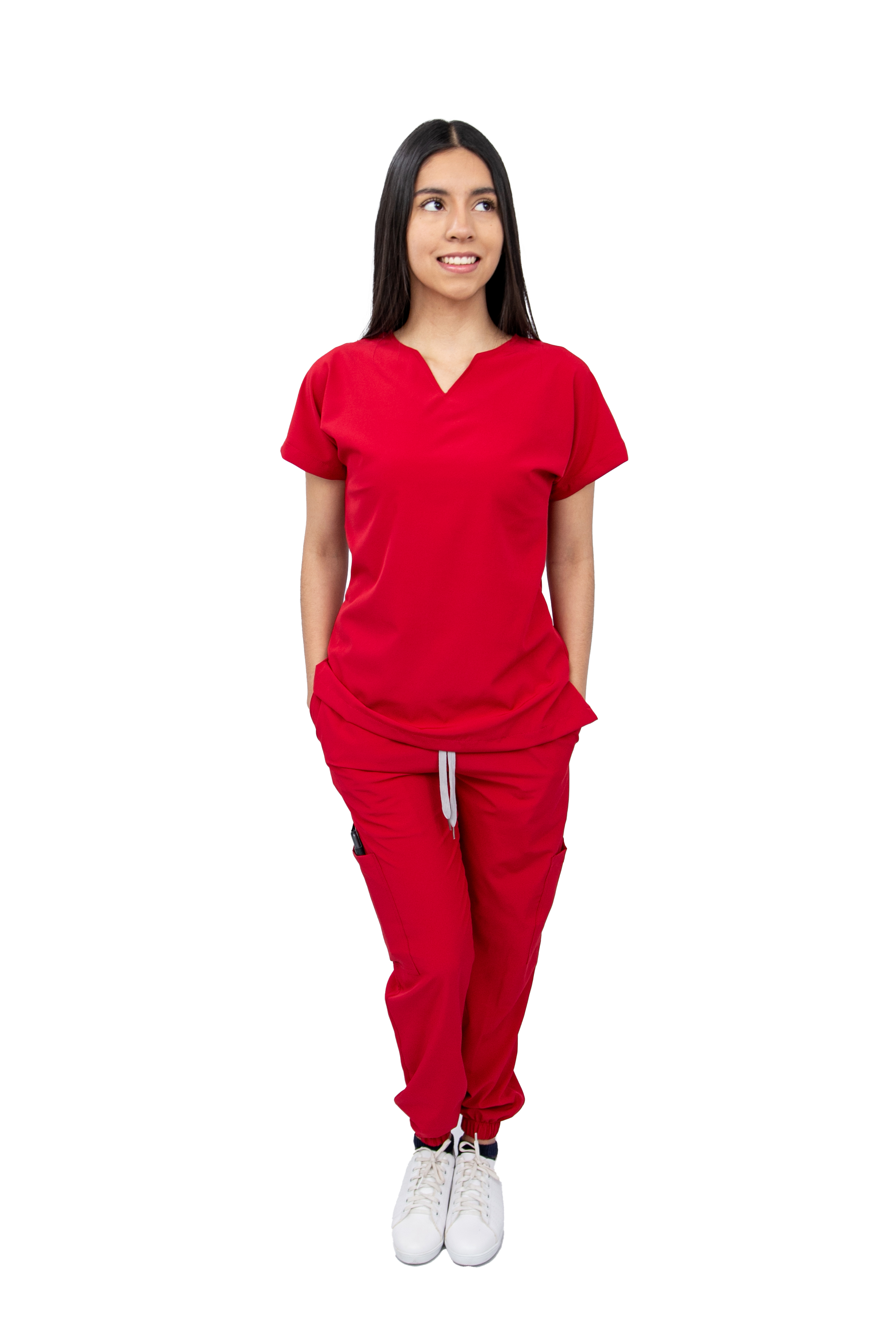 Foto 2 pulgar | Pijama Quirúrgica Para Mujer Antifluido Roja Pantalón Jogger Stretch Scrub Kolorum Modelo Nala