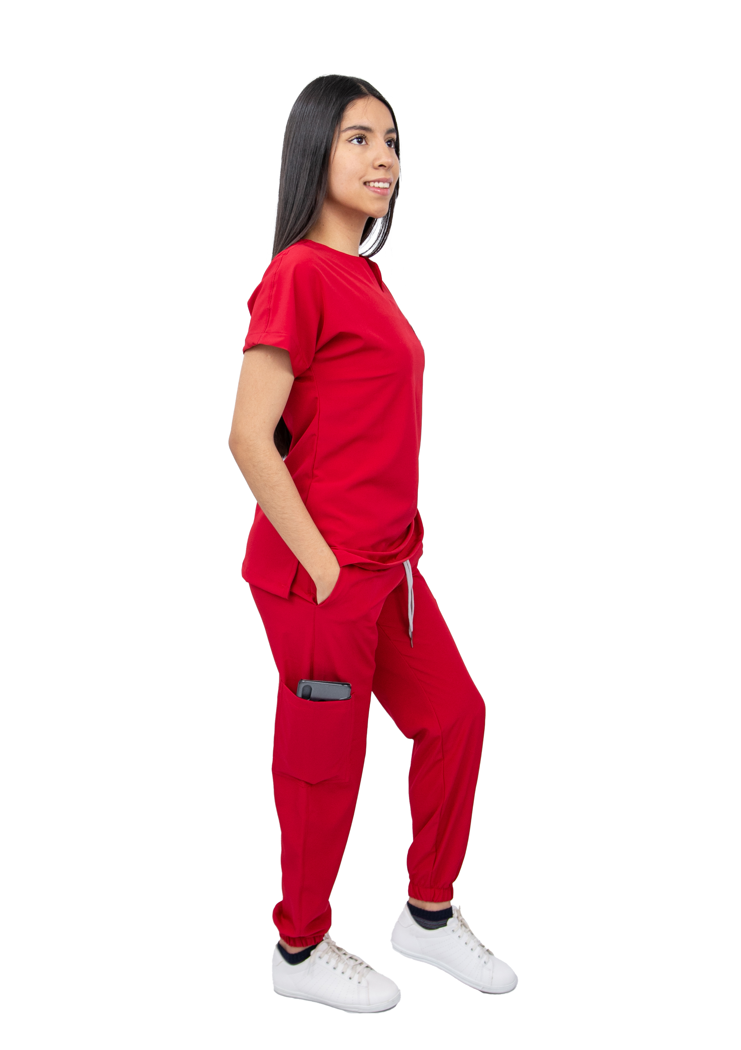 Foto 4 pulgar | Pijama Quirúrgica Para Mujer Antifluido Roja Pantalón Jogger Stretch Scrub Kolorum Modelo Nala