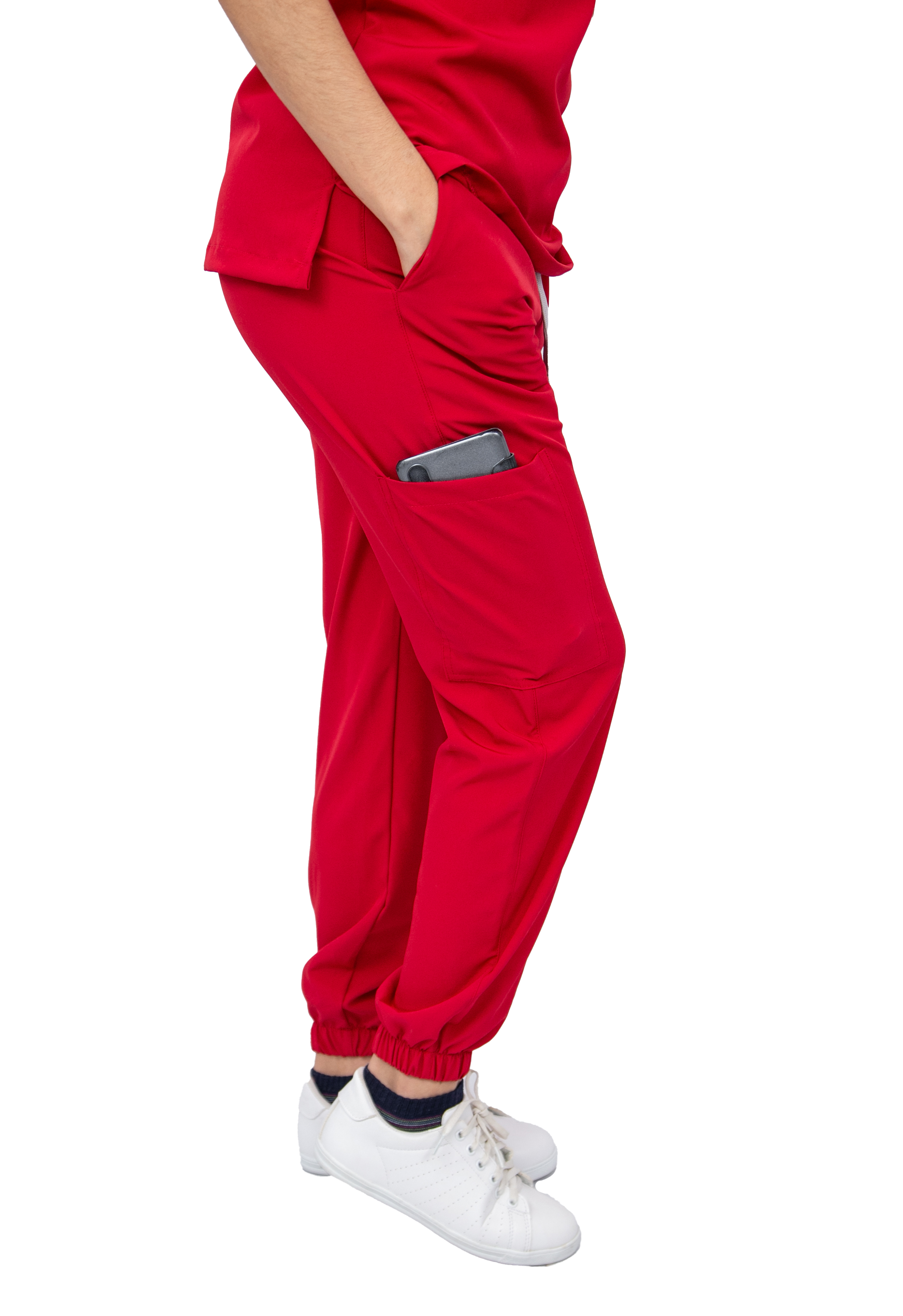 Foto 5 pulgar | Pijama Quirúrgica Para Mujer Antifluido Roja Pantalón Jogger Stretch Scrub Kolorum Modelo Nala