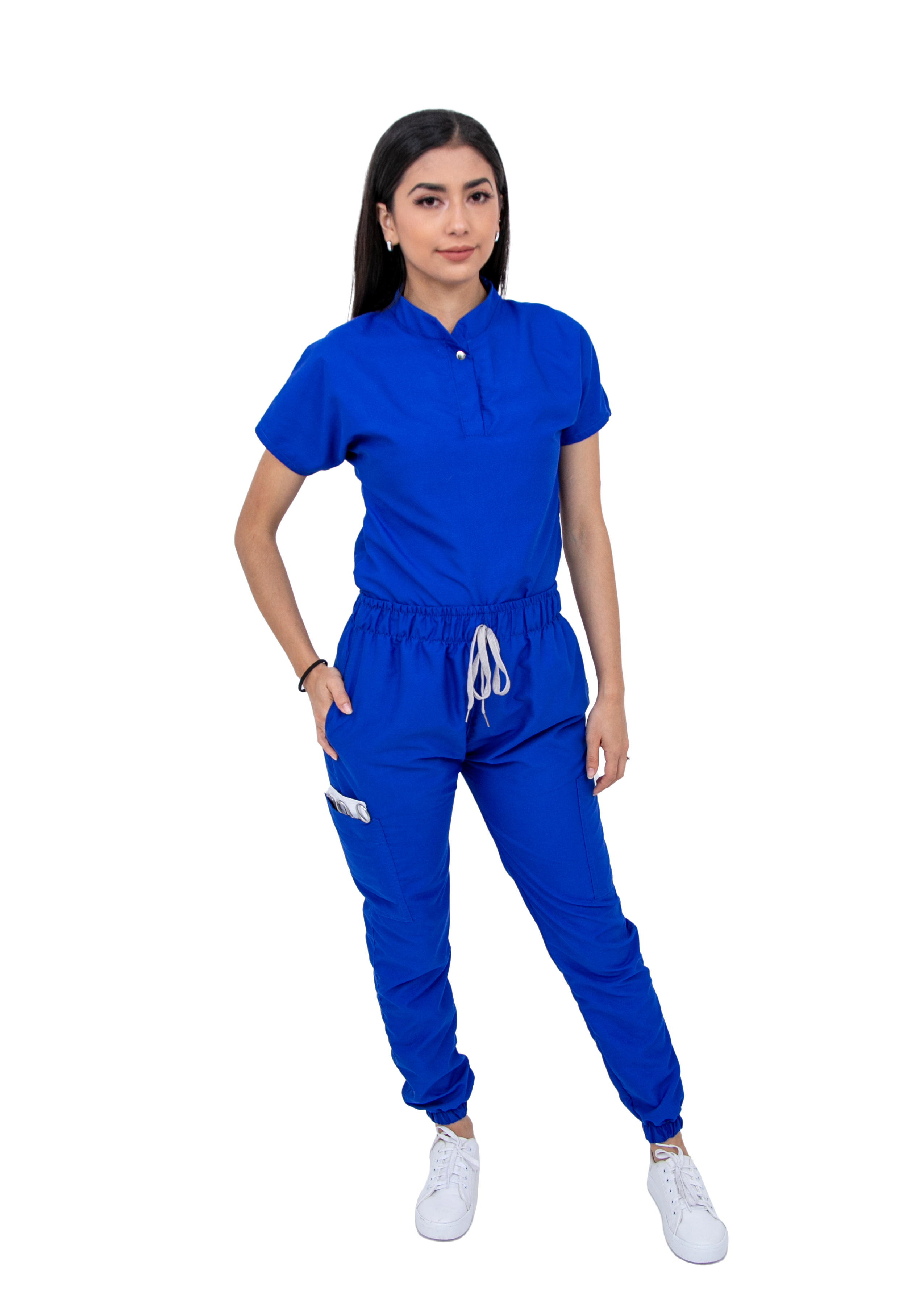 Foto 2 pulgar | Pijama Quirúrgica Para Mujer Antifluido Azul Rey Pantalón Jogger Stretch Scrub Kolorum Modelo Mao