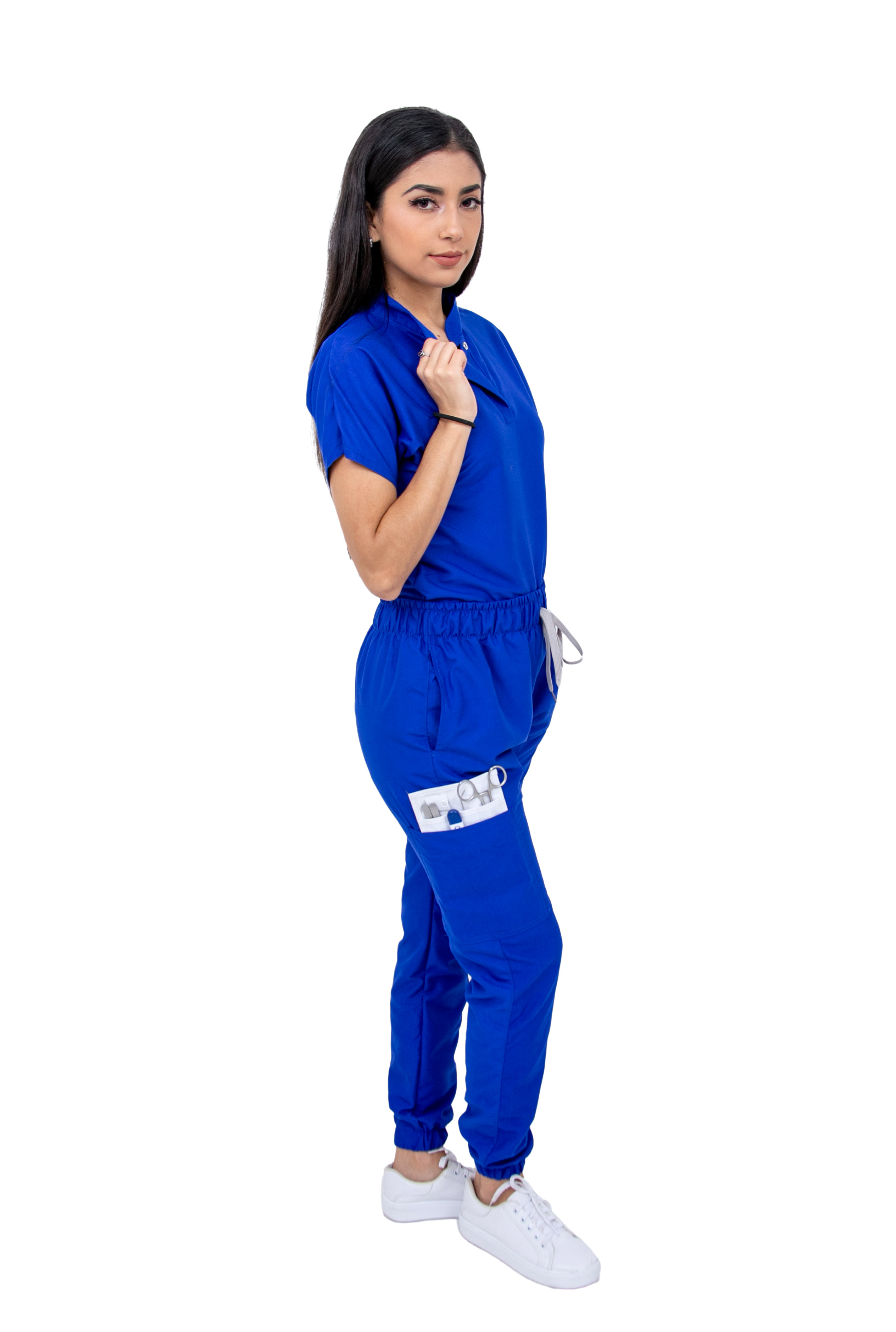 Foto 4 pulgar | Pijama Quirúrgica Para Mujer Antifluido Azul Rey Pantalón Jogger Stretch Scrub Kolorum Modelo Mao