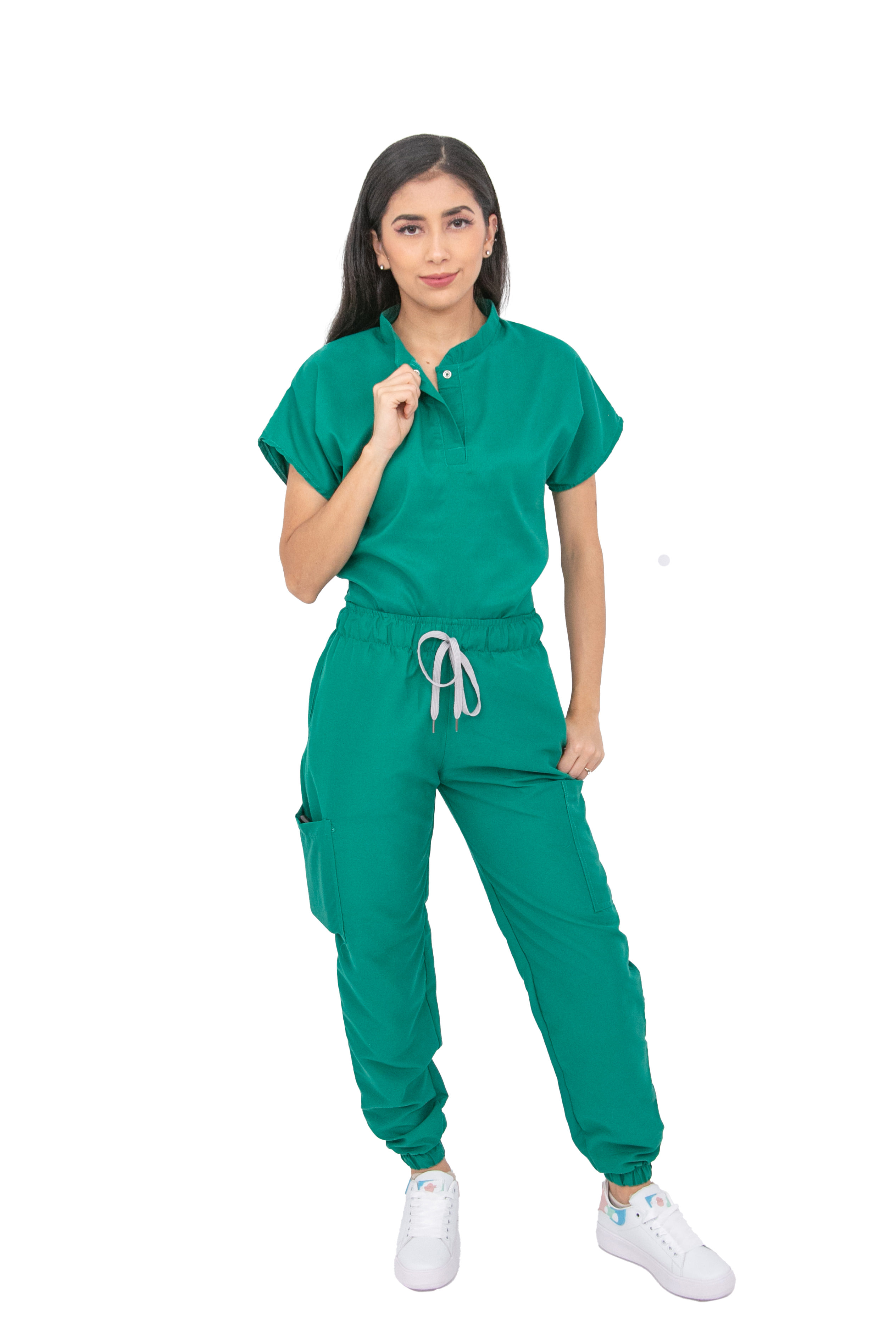 Foto 2 pulgar | Pijama Quirúrgica Para Mujer Antifluido Verde Jade Pantalón Jogger Stretch Scrub Kolorum Modelo Mao