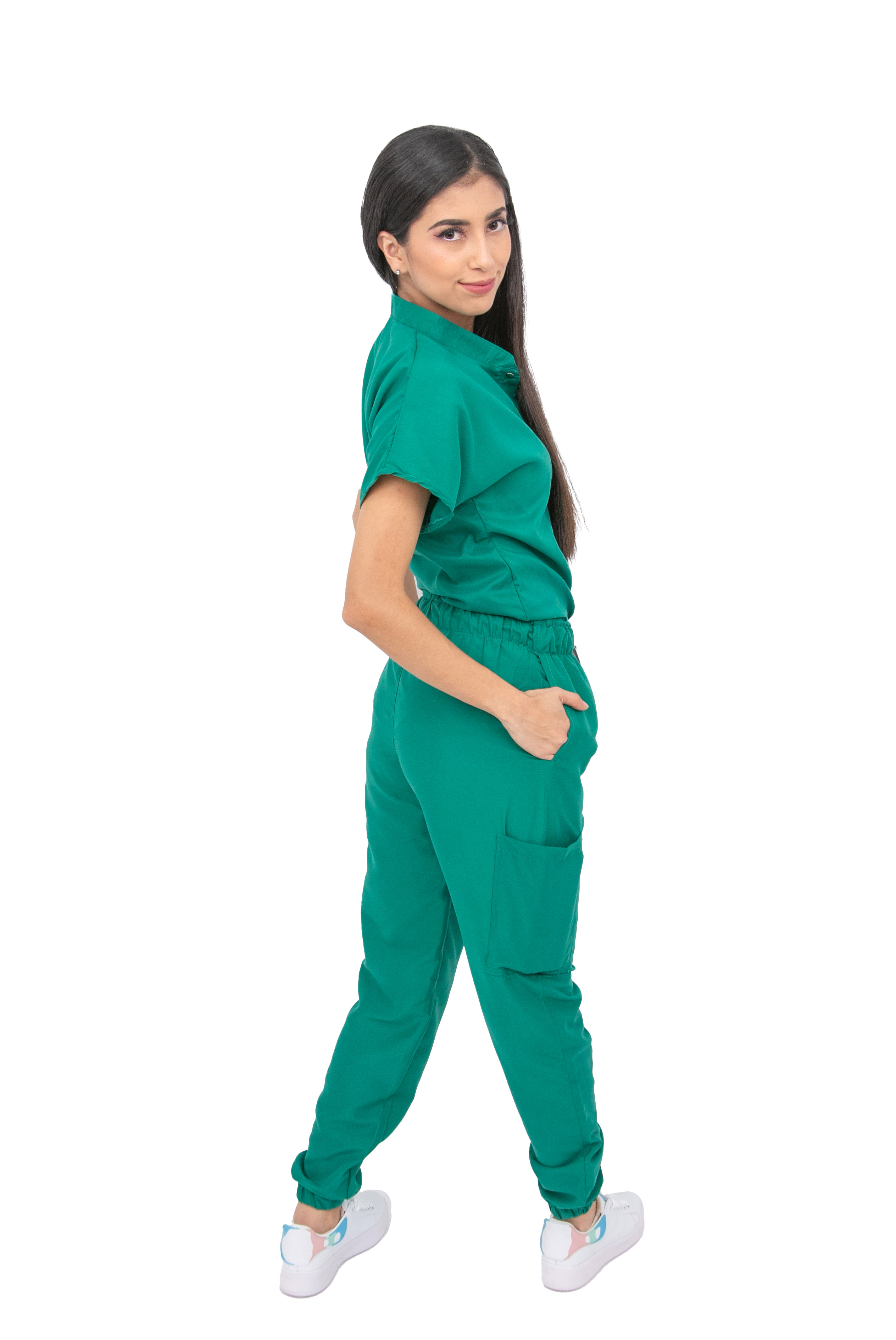 Foto 6 pulgar | Pijama Quirúrgica Para Mujer Antifluido Verde Jade Pantalón Jogger Stretch Scrub Kolorum Modelo Mao