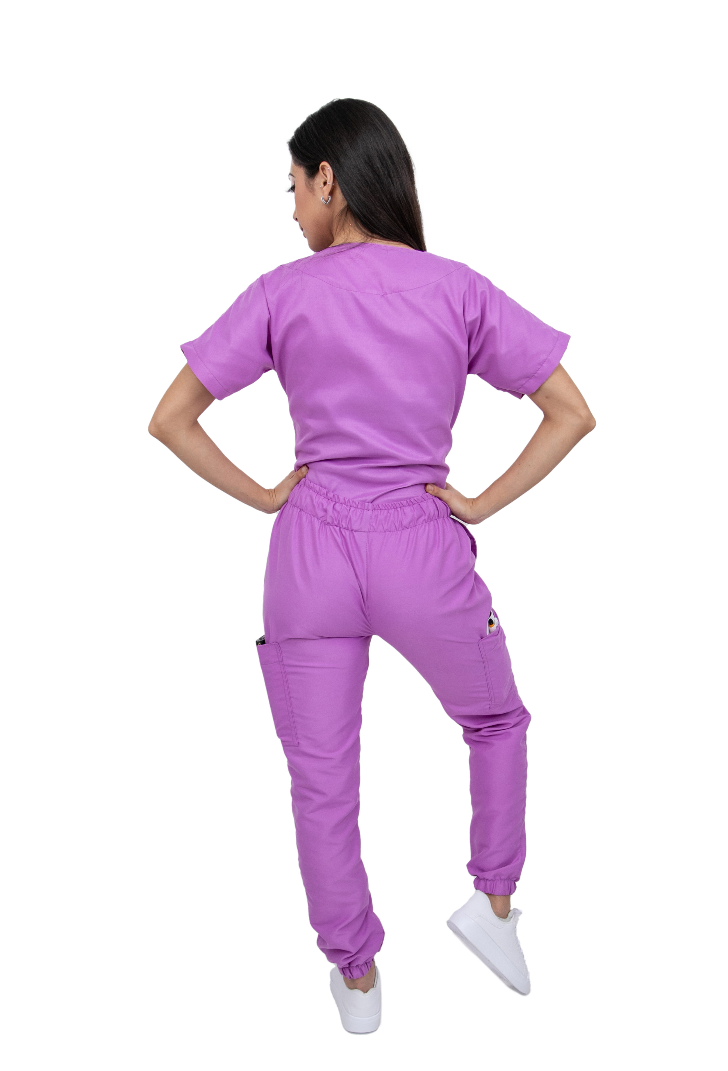 Foto 5 pulgar | Pijama Quirúrgica Para Mujer Antifluido Lila Pantalón Jogger Stretch Scrub Kolorum Modelo V