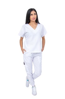 Foto 1 | Pijama Quirúrgica Para Mujer Antifluido Blanco Pantalón Jogger Stretch Scrub Kolorum Modelo V