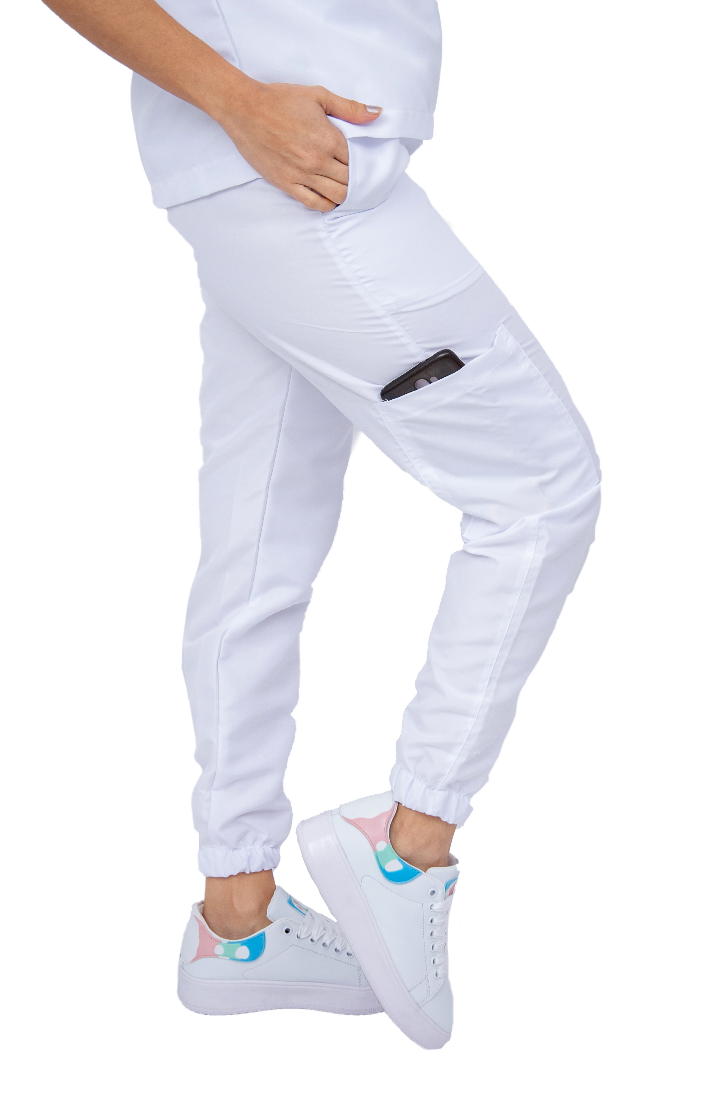 Foto 5 pulgar | Pijama Quirúrgica Para Mujer Antifluido Blanco Pantalón Jogger Stretch Scrub Kolorum Modelo V