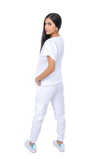 Foto 5 | Pijama Quirúrgica Para Mujer Antifluido Blanco Pantalón Jogger Stretch Scrub Kolorum Modelo V