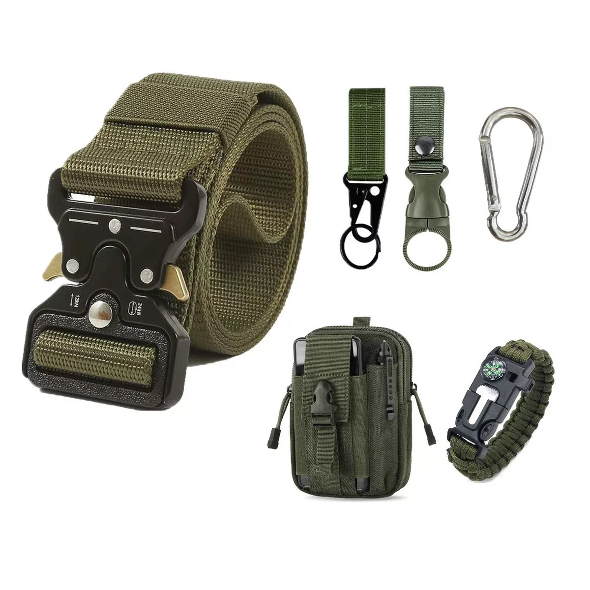 Foto 2 pulgar | Bolsas Tácticas + Cinturón Militar + 3 Ganchos + Pedernal Eo Safe Imports ESI-12296 Verde