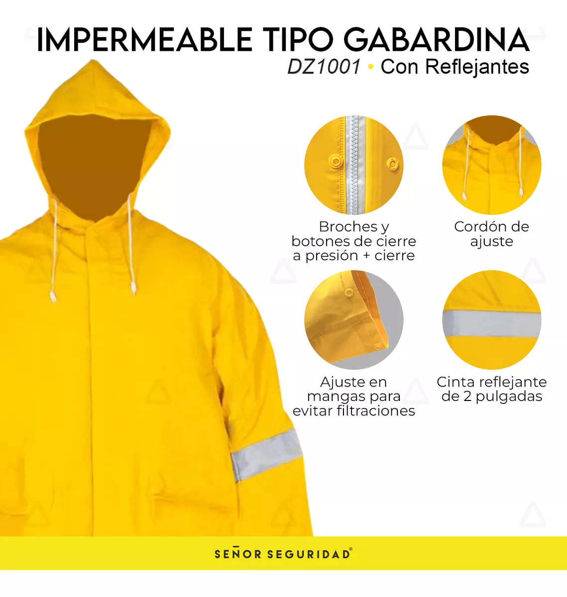 Foto 4 pulgar | Impermeable Gabardina Larga Amarilla con Reflejante Capucha