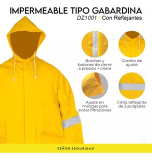 Foto 3 | Impermeable Gabardina Larga Amarilla con Reflejante Capucha