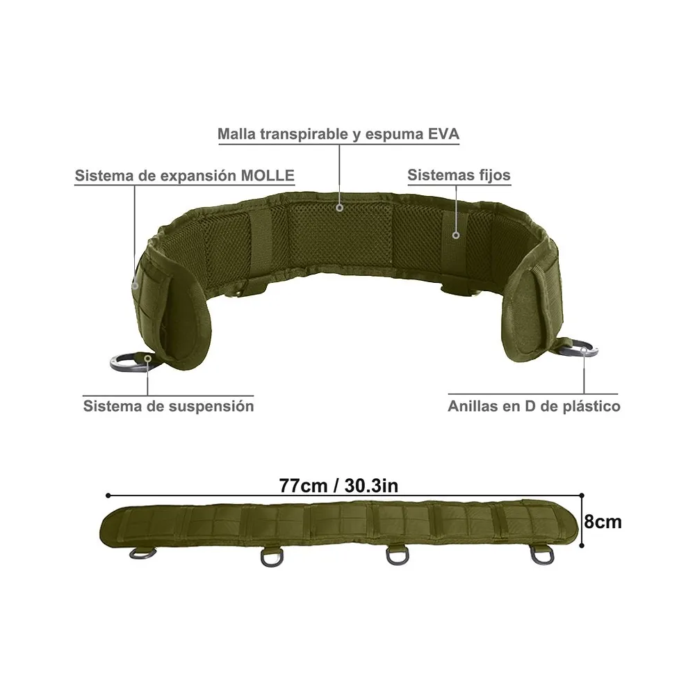 Foto 4 | Conjunto De Cinturón Táctico Belug Multifuncional Y Tirantes Verde Militar