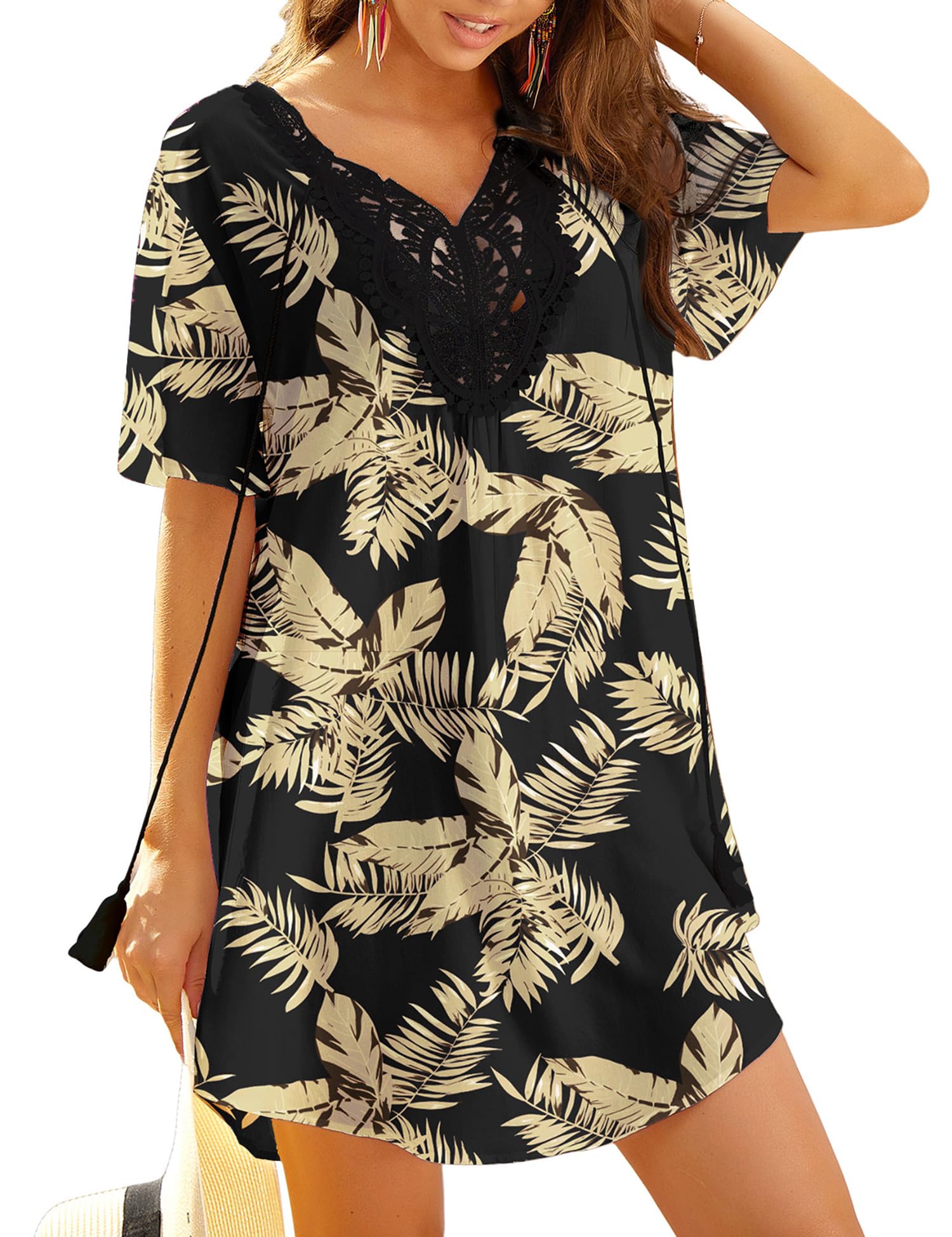 Foto 2 pulgar | Vestido de Playa con Cuello en V y Encaje Ekouaer - Venta Internacional