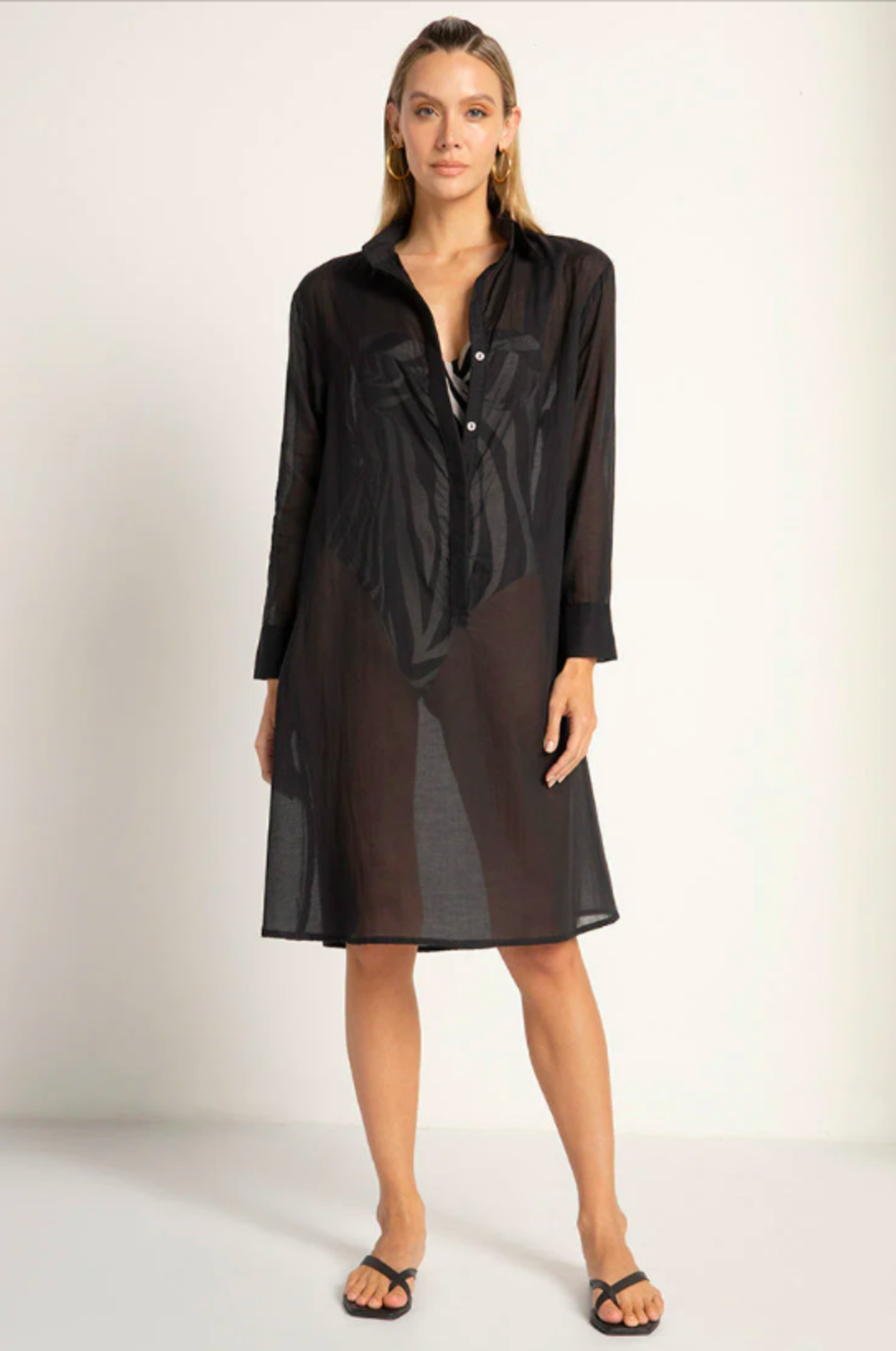 Foto 2 pulgar | Vestido Negro Voile Touche