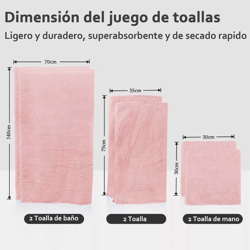 Foto 4 pulgar | Juego de Toallas Baño Malubero 6 Piezas color Rosa