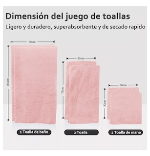 Foto 3 | Juego de Toallas de Baño Malubero 6 Piezas color Rosa