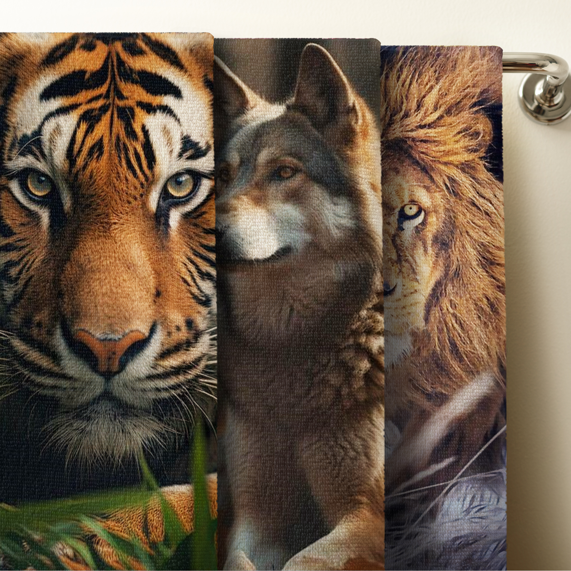 Foto 5 | Set 3 Toallas De Baño Diseño Animales Lobo Tigre Y Leon Microfibra De Poliester Absorbente Secado Rápido Para Hombr