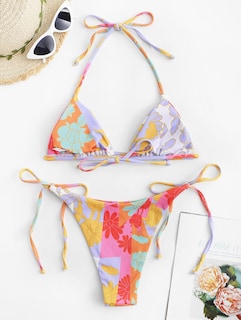 Foto 5 | Bikini Zaful Triangle Halter De 2 Piezas Para Mujer, Morado Y Floral - Venta Internacional.