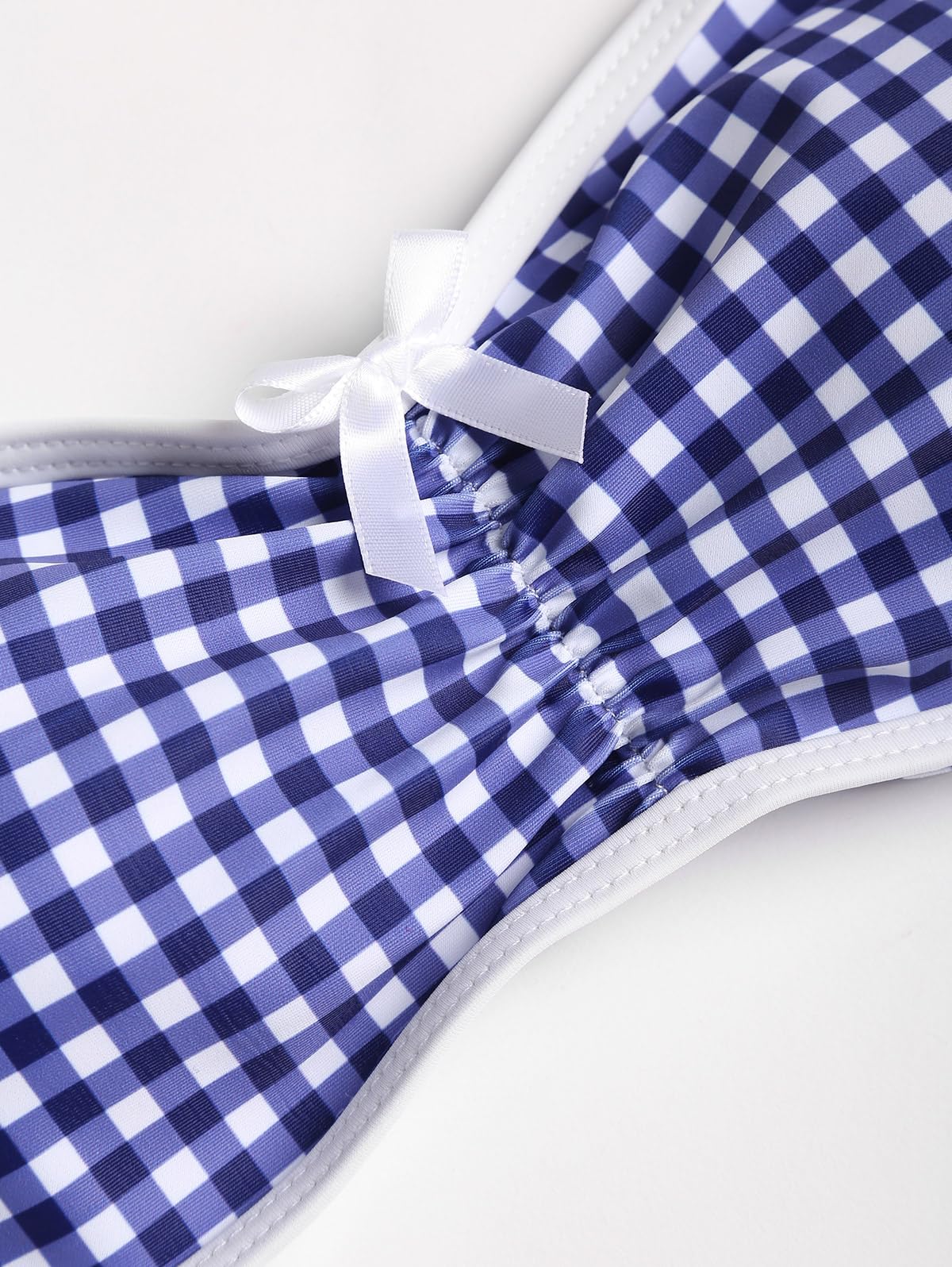 Foto 3 | Bikini Zaful Para Mujer, Sin Tirantes, Con Lazo A Cuadros Vichy, Fruncido, Azul - Venta Internacional.