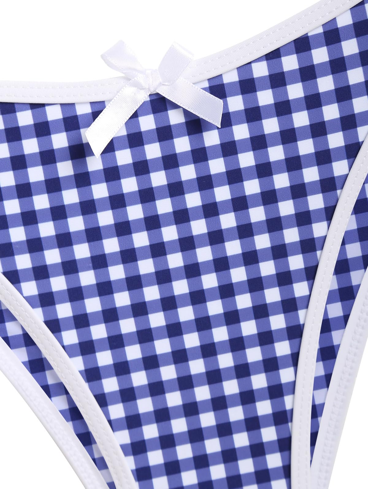 Foto 5 pulgar | Bikini Zaful Para Mujer, Sin Tirantes, Con Lazo A Cuadros Vichy, Fruncido, Azul - Venta Internacional.