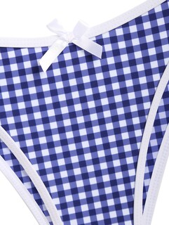 Foto 4 | Bikini Zaful Para Mujer, Sin Tirantes, Con Lazo A Cuadros Vichy, Fruncido, Azul - Venta Internacional.