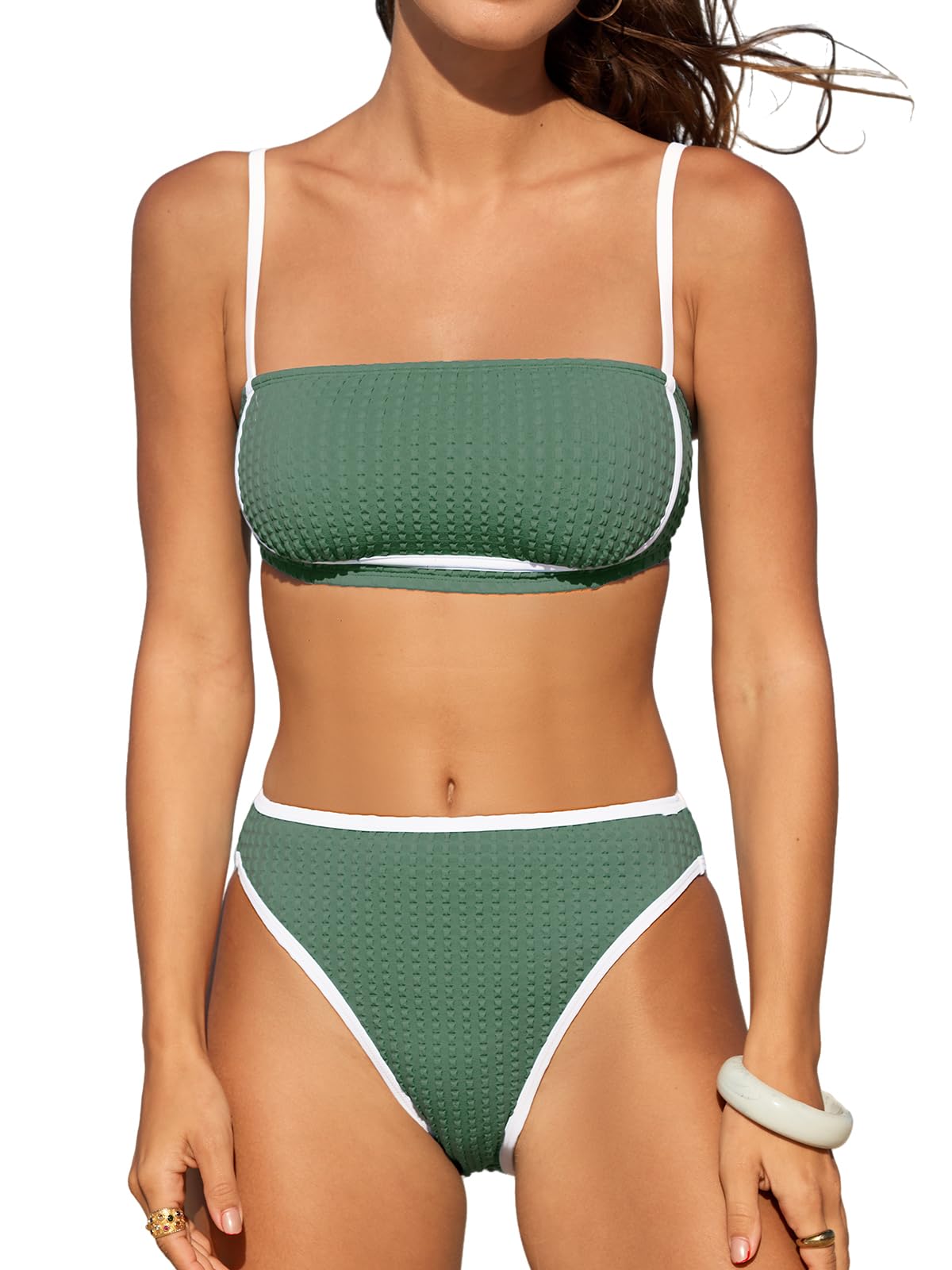 Foto 2 pulgar | Conjunto De Bikini Cupshe Para Mujer, Cintura Alta, Cuello Cuadrado, Color Block - Venta Internacional.