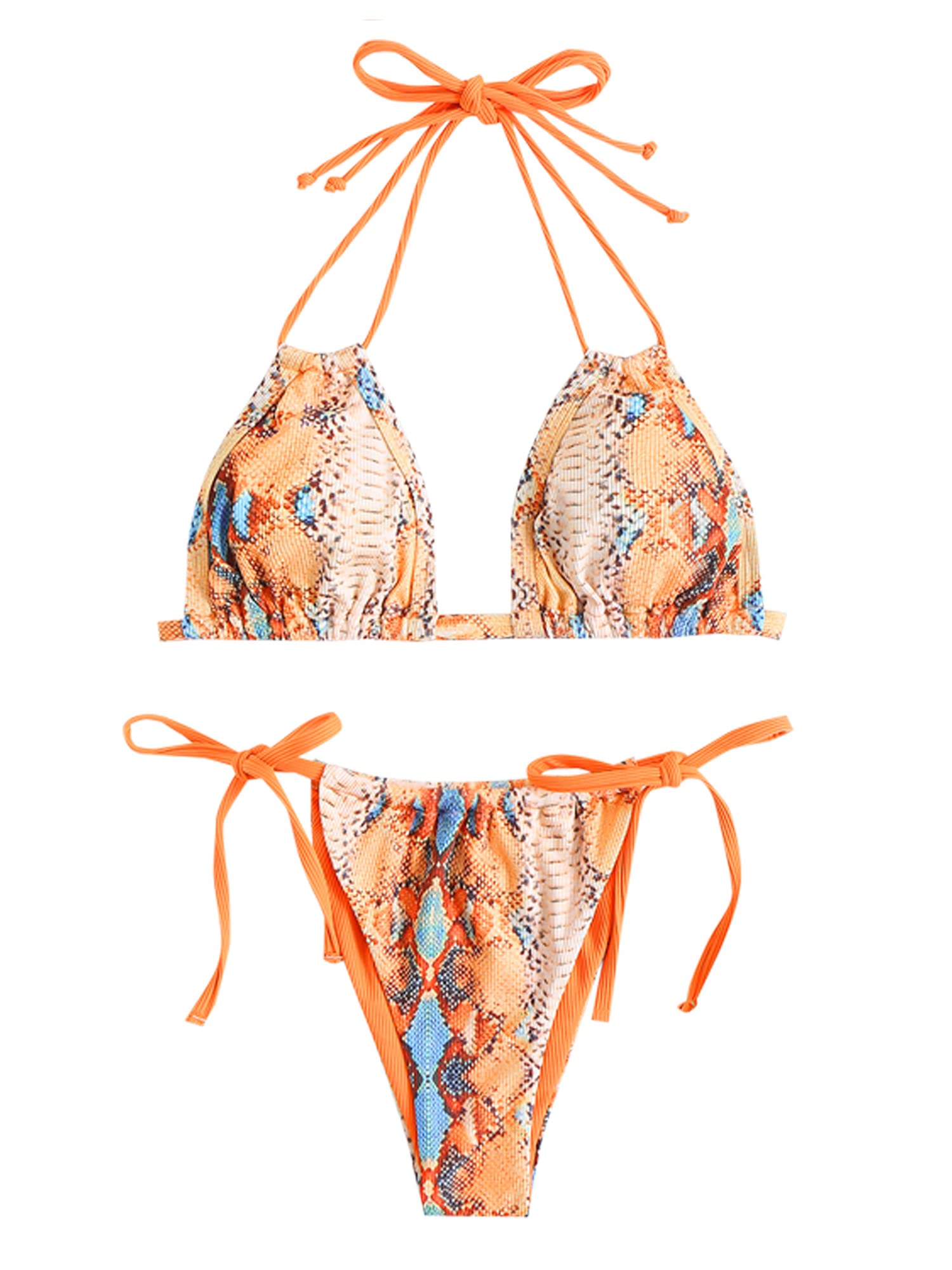 Foto 2 pulgar | Bikini Zaful Triangle Halter De 2 Piezas Para Mujer, Piel De Serpiente, Color Naranja - Venta Internacional.