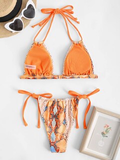 Foto 6 | Bikini Zaful Triangle Halter De 2 Piezas Para Mujer, Piel De Serpiente, Color Naranja - Venta Internacional.